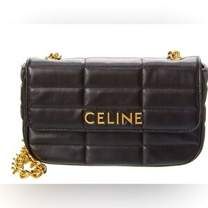 CELINE Black Monochrome Quilted Matelasse Leather Chain Shoulder Bag